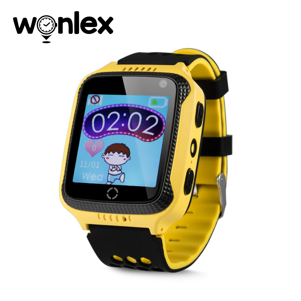 Ceas Smartwatch Pentru Copii Wonlex GW500s cu Functie Telefon, Localizare GPS, Camera, Lanterna, Pedometru, SOS &#8211; Galben, Cartela SIM Cadou