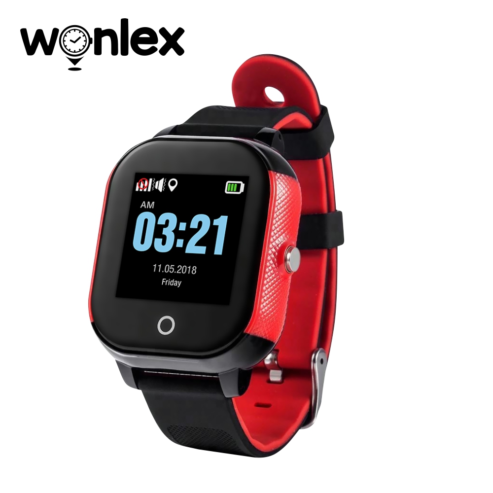 Ceas Smartwatch Pentru Copii Wonlex GW700S cu Functie Telefon, Localizare GPS, Pedometru, SOS, IP54 - Rosu-Negru, Cartela SIM Cadou