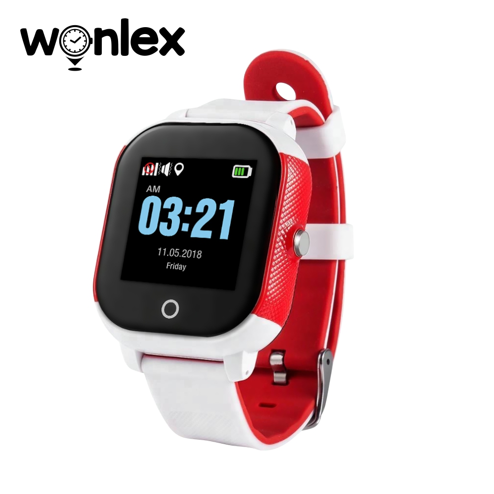 Ceas Smartwatch Pentru Copii Wonlex GW700S cu Functie Telefon, Localizare GPS, Pedometru, SOS, IP54 - Alb-Rosu, Cartela SIM Cadou