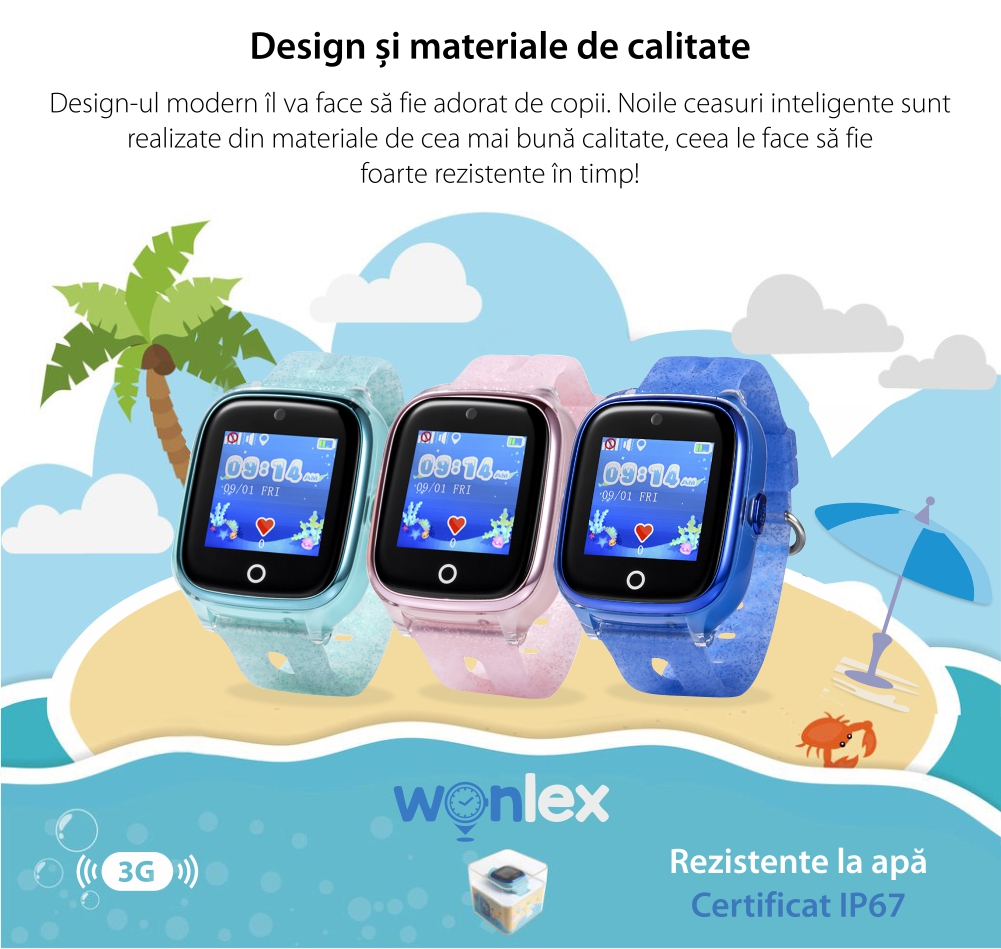Ceas Smartwatch Pentru Copii Wonlex KT01 Wi-Fi, Model 2022 cu Functie Telefon, Localizare GPS, Camera, Pedometru, SOS, IP54 – Roz pal, Cartela SIM Cadou