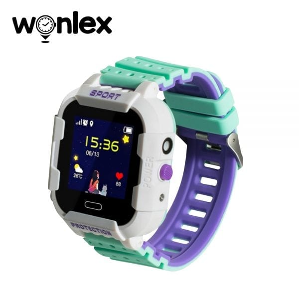 Ceas Smartwatch Pentru Copii Wonlex KT03, Model 2023 cu Functie Telefon, Localizare GPS, Camera, Pedometru, SOS, IP54 – Alb – Verde, Cartela SIM Cadou