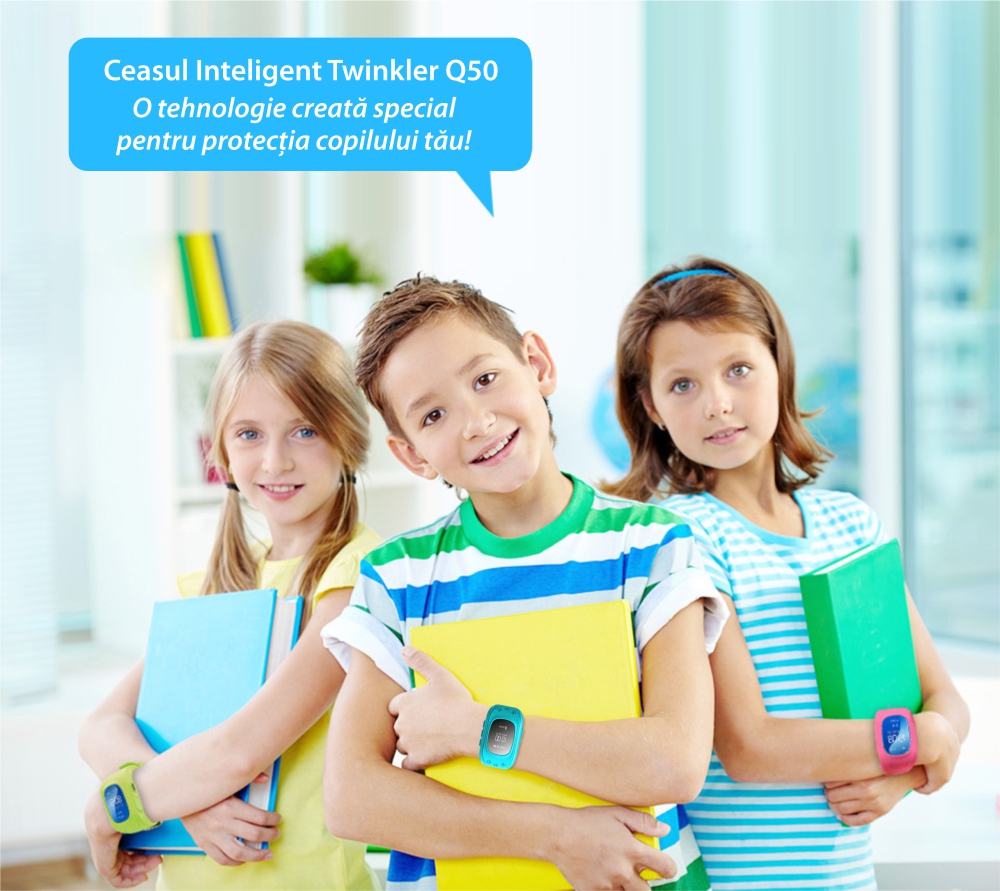 Ceas Smartwatch Pentru Copii Twinkler TKY-Q50 cu Functie Telefon, Localizare GPS, Pedometru, SOS – Albastru, Cartela SIM Cadou