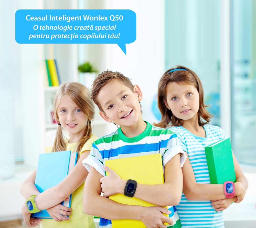 Ceas Smartwatch Pentru Copii Wonlex Q50 cu Functie Telefon, Localizare GPS, Pedometru, SOS – Roz, Cartela SIM Cadou
