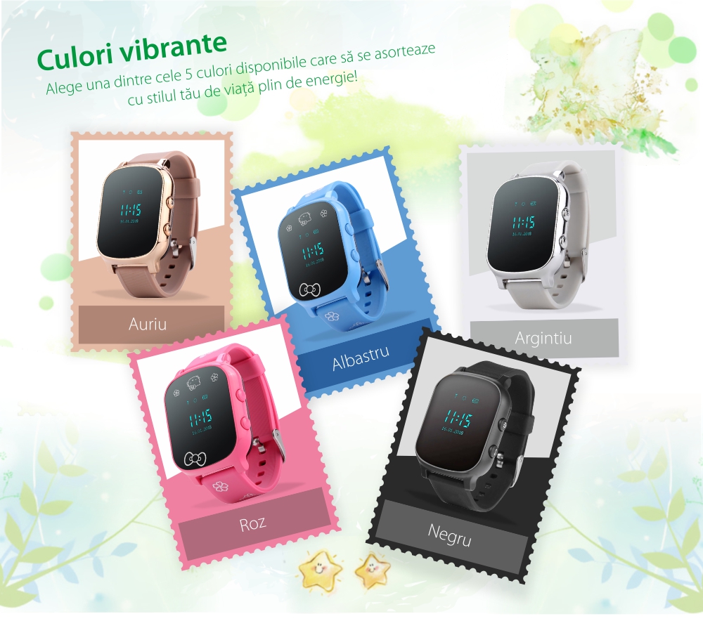 Ceas Smartwatch Pentru Copii Wonlex GW700-T58 cu Functie Telefon, Localizare GPS – Auriu, Cartela SIM Cadou