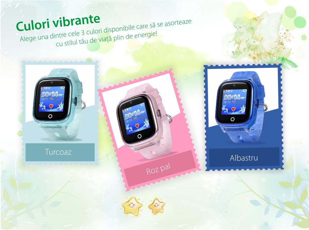 Pachet Promotional 2 Smartwatch-uri Pentru Copii Wonlex KT01 cu Functie Telefon, Localizare GPS, Camera, Pedometru, SOS, IP54, Roz + Albastru, Cartela SIM Cadou