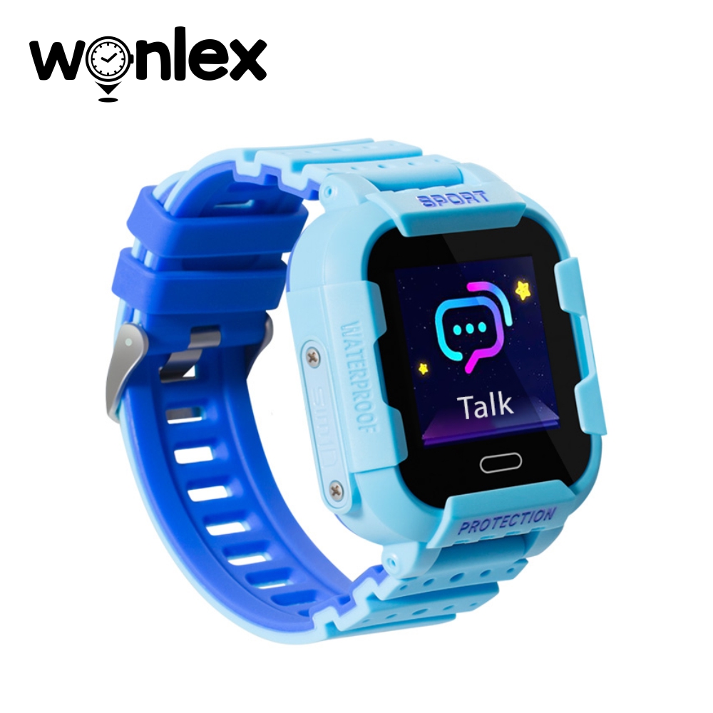 Ceas Smartwatch Pentru Copii Wonlex KT03, Model 2023 cu Functie Telefon, Localizare GPS, Camera, Pedometru, SOS, IP54 – Albastru, Cartela SIM Cadou