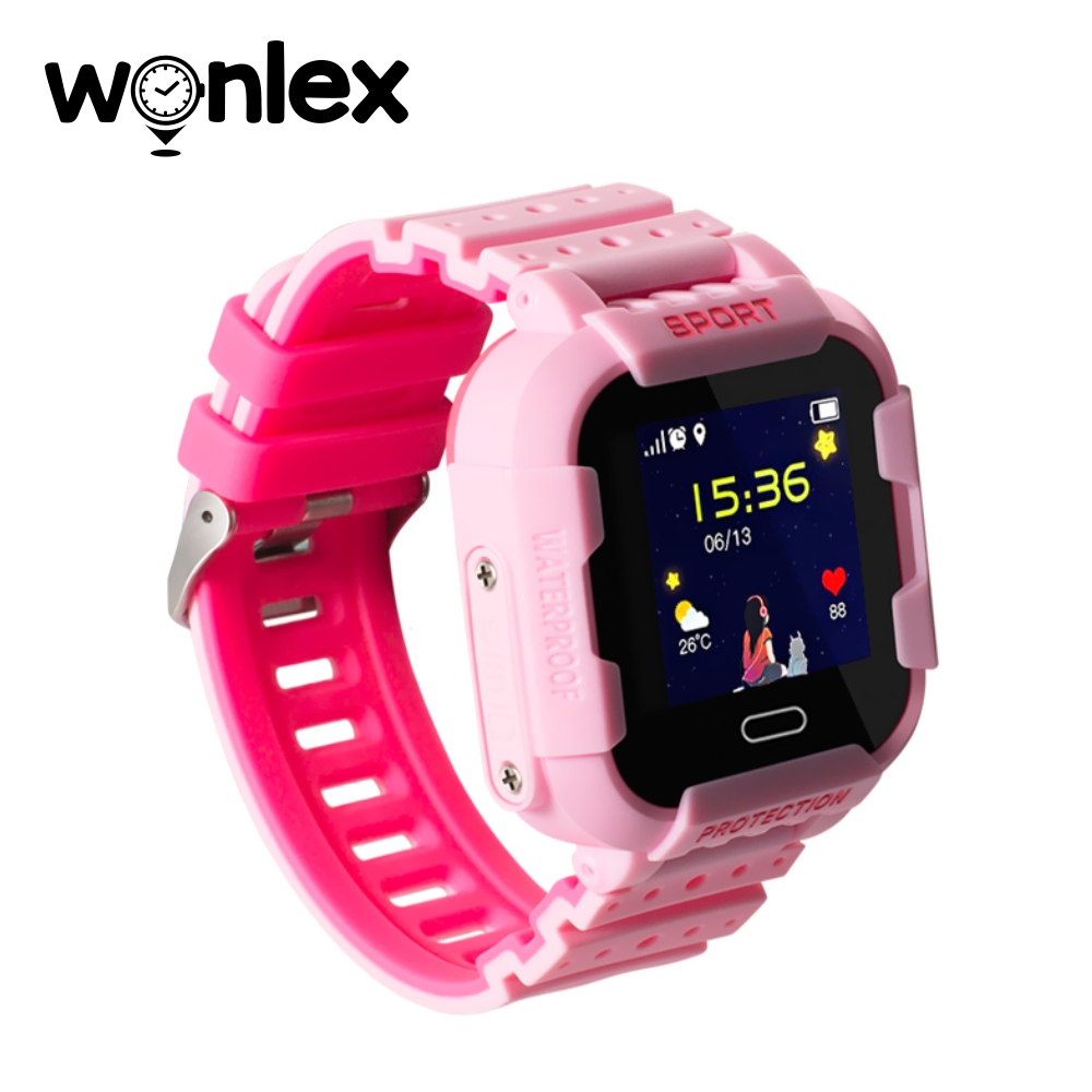 Ceas Smartwatch Pentru Copii Wonlex KT03, Model 2024 cu Functie Telefon, Localizare GPS, Camera, Pedometru, SOS, IP54 – Roz, Cartela SIM Cadou