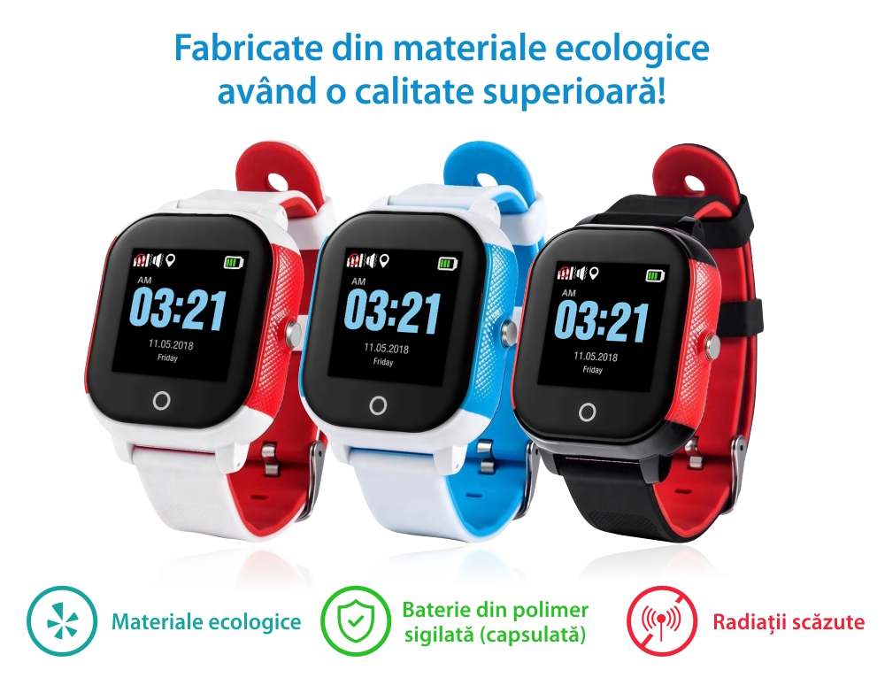 Ceas Smartwatch Pentru Copii Wonlex GW700S cu Functie Telefon, Localizare GPS, Pedometru, SOS, IP54 – Rosu-Negru, Cartela SIM Cadou