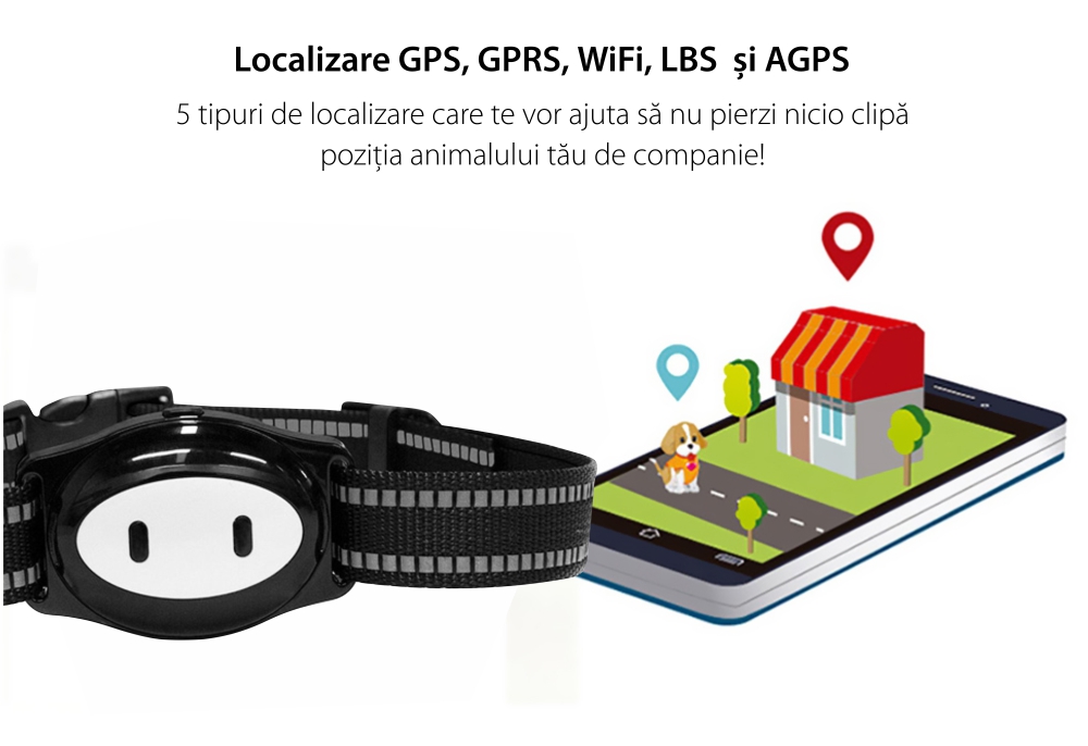 Zgarda cu Localizare GPS Pentru Animale PT-02 – Negru – Gri