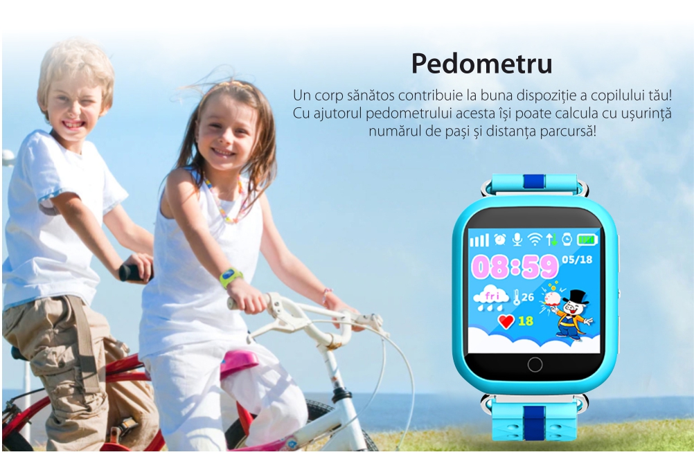 Ceas Smartwatch Pentru Copii Twinkler TKY-Q100 cu Functie Telefon, Localizare GPS, Pedometru, SOS, Detectie inlaturare ceas, Albastru
