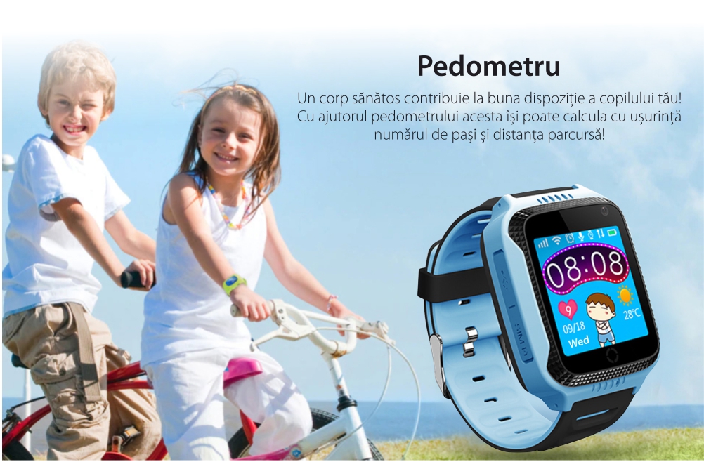 Ceas Smartwatch Pentru Copii Twinkler TKY-Q529 cu Functie Telefon, Localizare GPS, Camera, Pedometru, SOS, Lanterna, Joc Matematic – Albastru, Cartela SIM Cadou