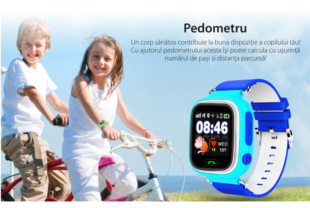 Ceas Smartwatch Pentru Copii Twinkler TKY-Q90 cu Functie Telefon, Localizare GPS, Pedometru, SOS, Joc Matematic – Bleu, Cartela SIM Cadou