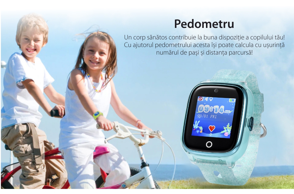 Ceas Smartwatch Pentru Copii Xkids X10 Wi-Fi cu Functie Telefon, Localizare GPS, Apel monitorizare, Camera, Pedometru, SOS, IP54, Turcoaz, Cartela SIM Cadou, Meniu romana