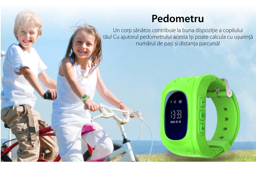 Ceas Smartwatch Pentru Copii YQT Q50 cu Functie Telefon, Localizare GPS, Pedometru, SOS – Verde, Cartela SIM Cadou