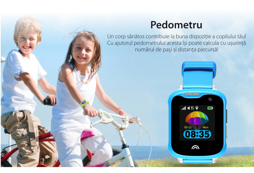 Pachet Promotional 2 Smartwatch-uri Pentru Copii Twinkler TKY-D7 cu Functie Telefon, Localizare GPS, Camera, Pedometru, IP67 – Roz + Albastru, Cartela SIM Cadou