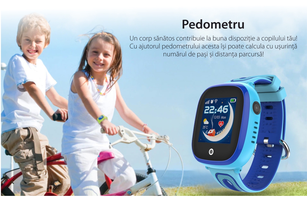 Ceas Smartwatch Pentru Copii Twinkler TKY-DF31 cu Functie Telefon, Localizare GPS, Camera, Pedometru, SOS, IP54 – Albastru, Cartela SIM Cadou