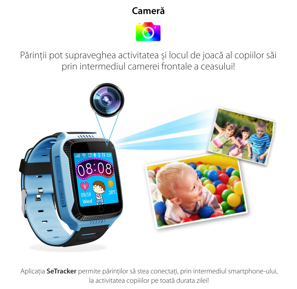 Ceas Smartwatch Pentru Copii Twinkler TKY-Q529 cu Functie Telefon, Localizare GPS, Camera, Pedometru, SOS, Lanterna, Joc Matematic – Albastru, Cartela SIM Cadou