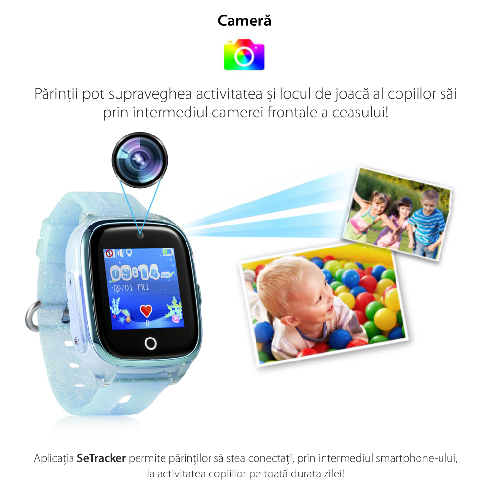 Ceas Smartwatch Pentru Copii Xkids X10 cu Functie Telefon, Localizare GPS, Apel monitorizare, Camera, Pedometru, SOS, IP54, Turcoaz, Cartela SIM Cadou, Meniu romana