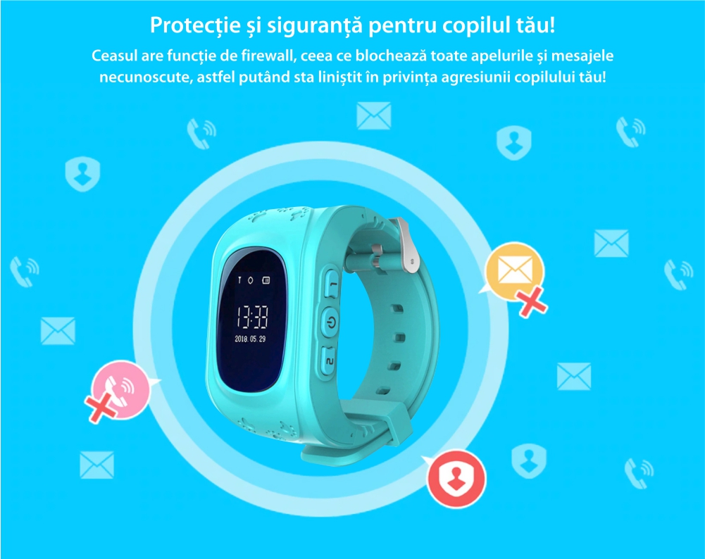 Ceas Smartwatch Pentru Copii Twinkler TKY-Q50 cu Functie Telefon, Localizare GPS, SOS – Verde, Cartela SIM Cadou