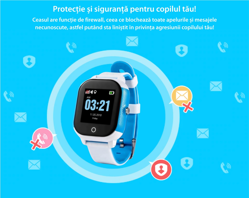 Ceas Smartwatch Pentru Copii Wonlex GW700S cu Functie Telefon, Localizare GPS, Pedometru, SOS, IP54 – Rosu-Negru, Cartela SIM Cadou