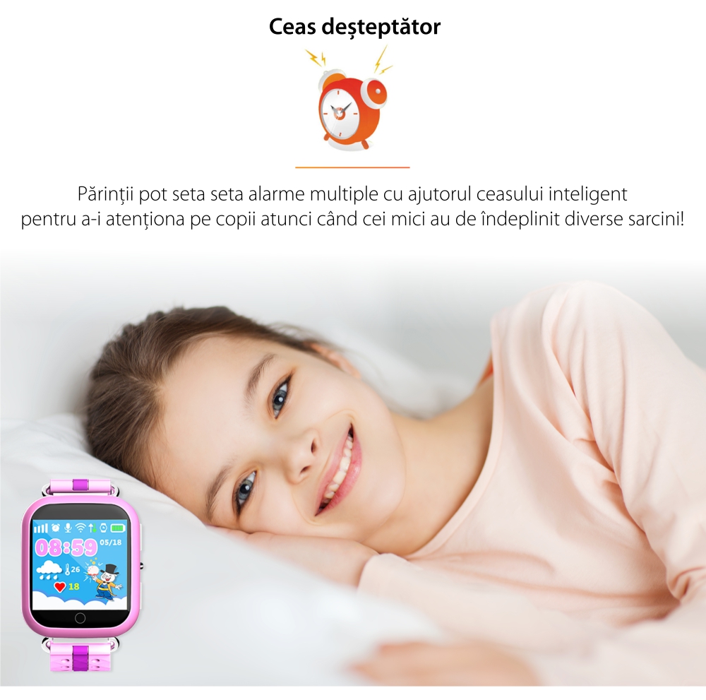 Ceas Smartwatch Pentru Copii Twinkler TKY-Q100 cu Functie Telefon, Localizare GPS, Pedometru, SOS, Detectie inlaturare ceas, Roz