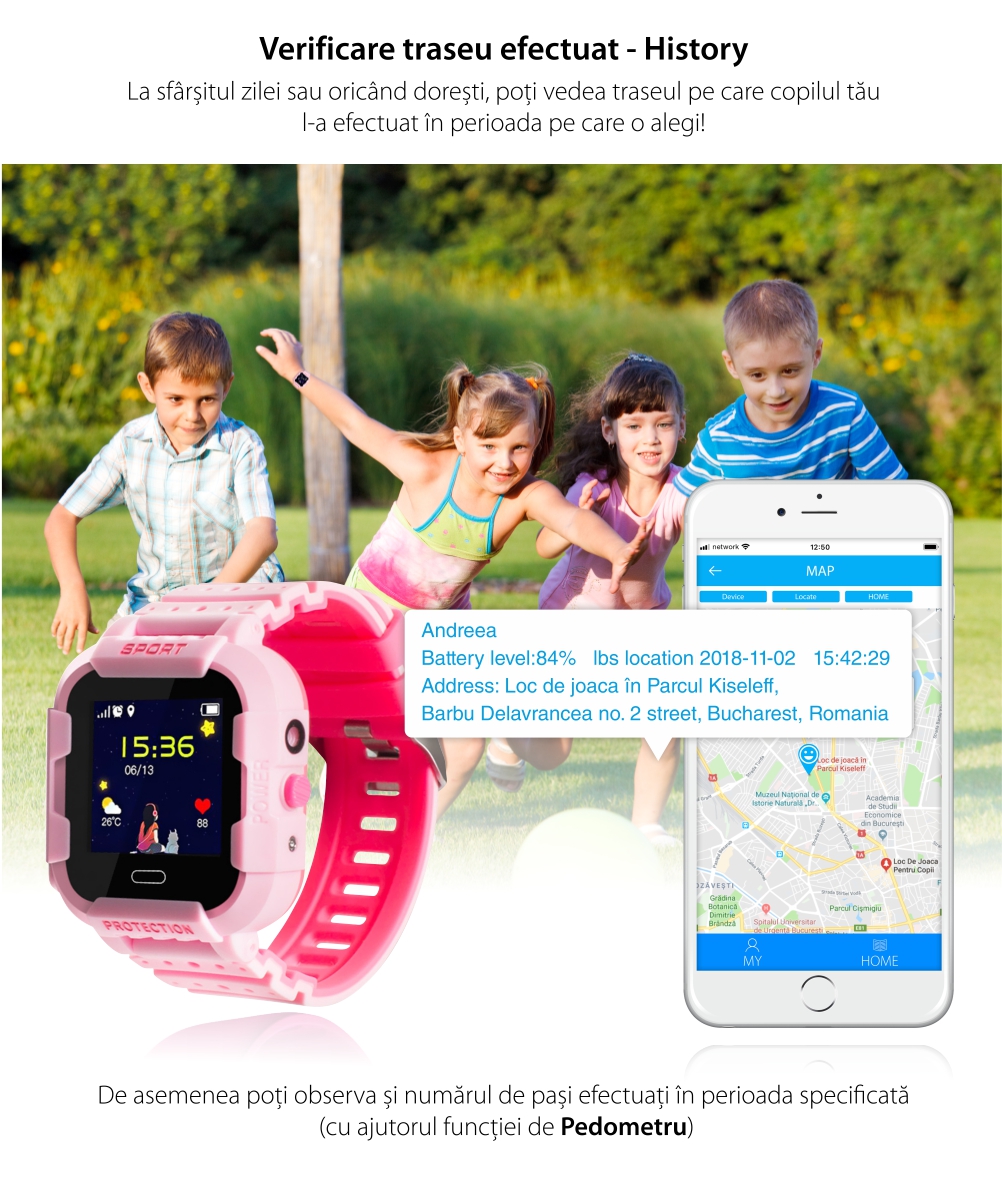 Ceas Smartwatch Pentru Copii Wonlex KT03, Model 2022 cu Functie Telefon, Localizare GPS, Camera, Pedometru, SOS, IP54 – Roz, Cartela SIM Cadou
