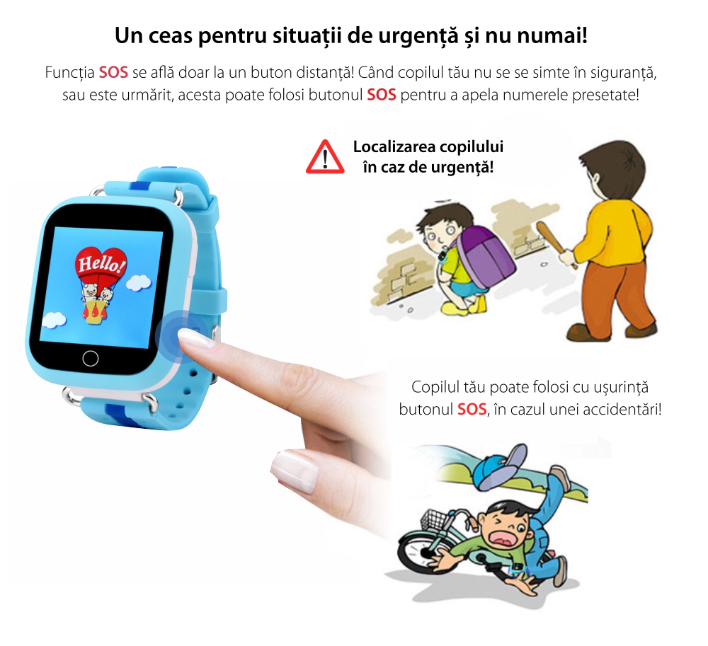 Ceas Smartwatch Pentru Copii YQT Q750 cu Functie Telefon, Localizare GPS, Apel de Monitorizare, Pedometru, SOS, Albastru