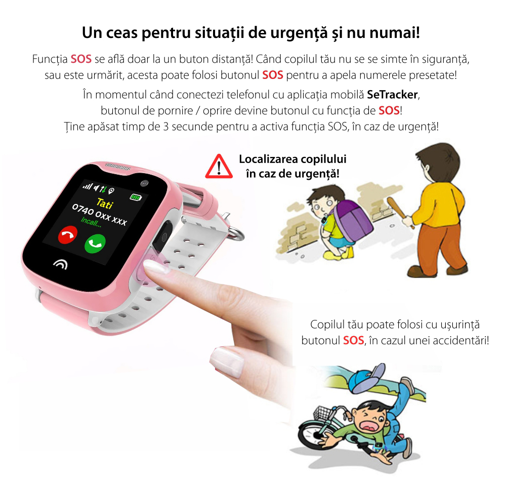 Ceas Smartwatch Pentru Copii Twinkler TKY-D7 cu Functie Telefon, Localizare GPS, Camera, Pedometru, IP54 – Albastru, Cartela SIM Cadou