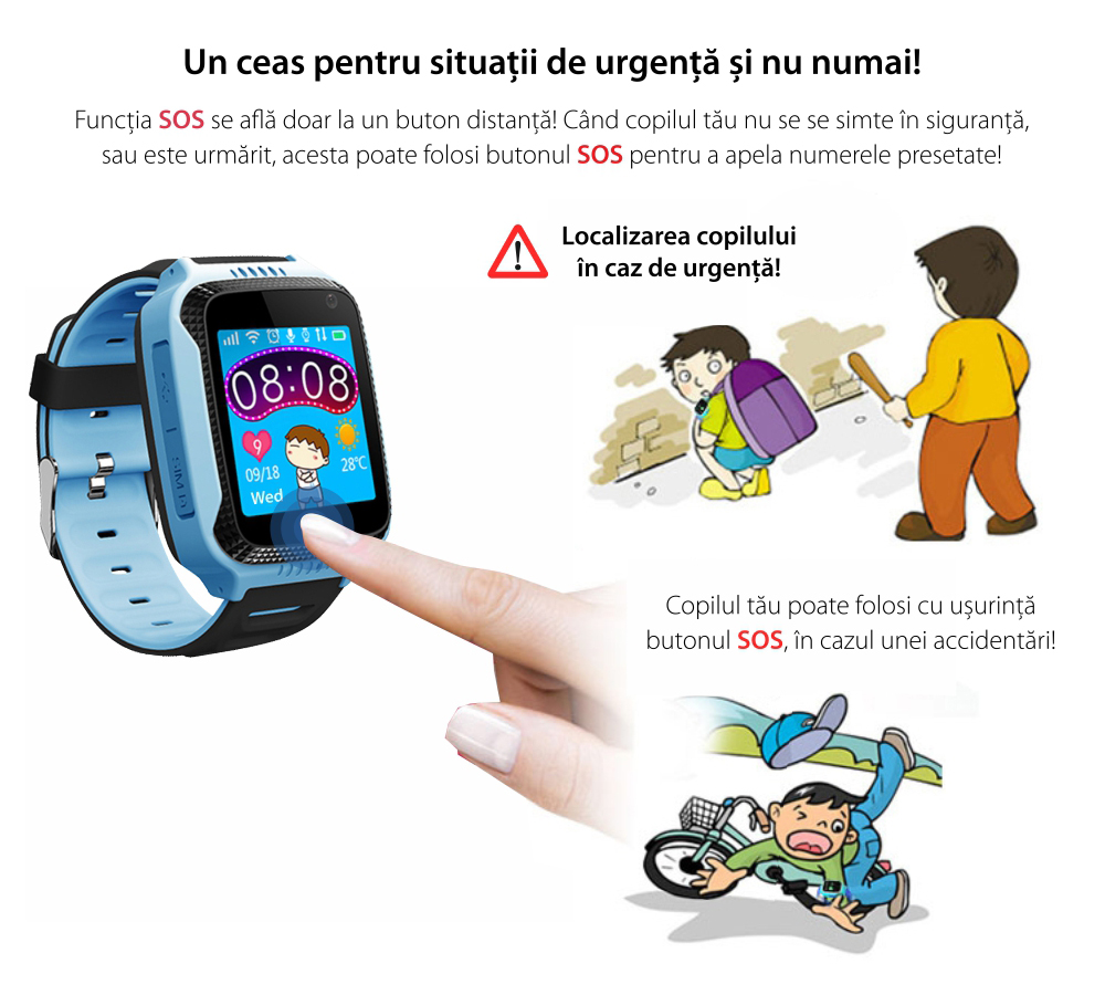 Ceas Smartwatch Pentru Copii Twinkler TKY-Q529 cu Functie Telefon, Localizare GPS, Camera, Pedometru, SOS, Lanterna, Joc Matematic – Albastru, Cartela SIM Cadou