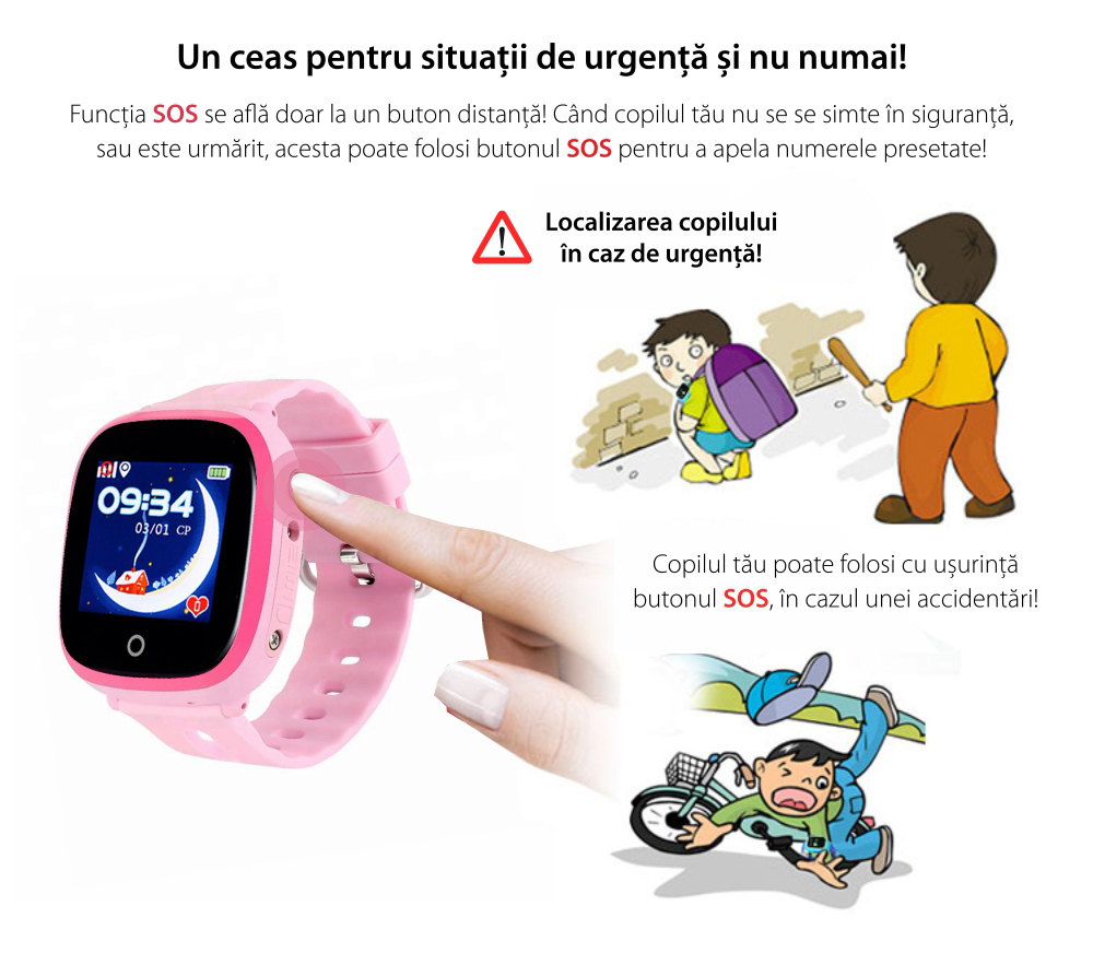 Ceas Smartwatch Pentru Copii Wonlex GW400X cu Functie Telefon, Localizare GPS, Camera, Pedometru, SOS, IP54 – Negru, Cartela SIM Cadou