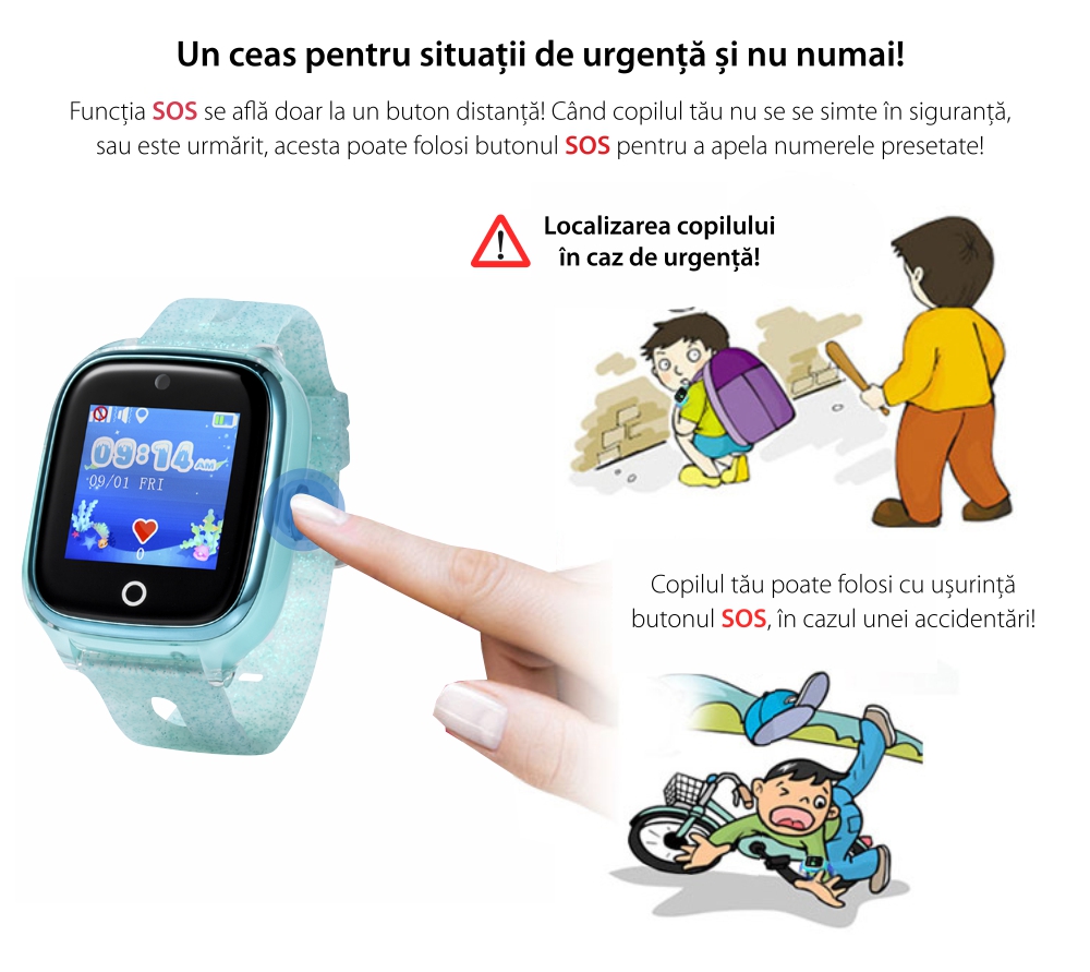 Ceas Smartwatch Pentru Copii Wonlex KT01 Wi-Fi, Model 2024 cu Functie Telefon, Localizare GPS, Camera, Pedometru, SOS, IP54 –  Negru, Cartela SIM Cadou