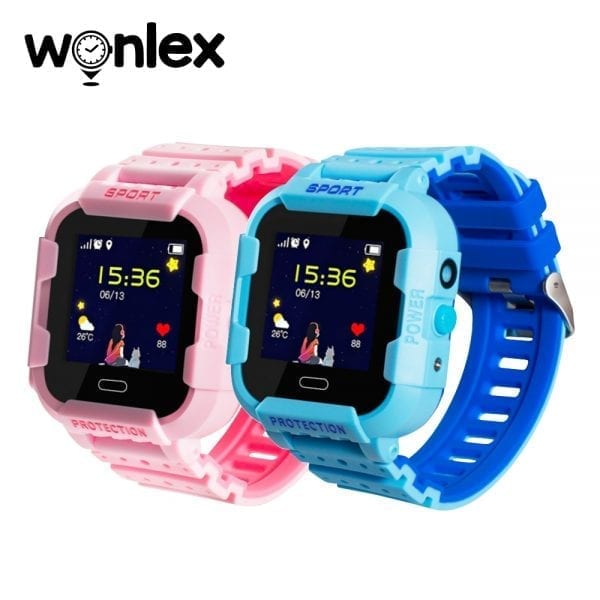 Pachet Promotional 2 Smartwatch-uri Pentru Copii Wonlex KT03, Model 2023 cu Functie Telefon, Localizare GPS, Camera, Pedometru, SOS, IP54 – Roz + Albastru, Cartela SIM Cadou