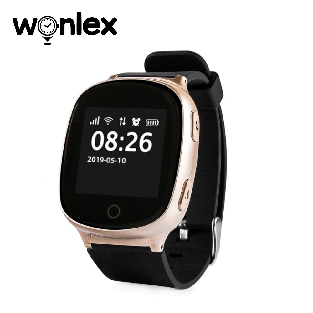 Ceas Smartwatch Pentru Adulti / Varstnici Wonlex EW100S cu Functie Telefon, Senzor puls, Localizare GPS, Pedometru – Auriu imagine