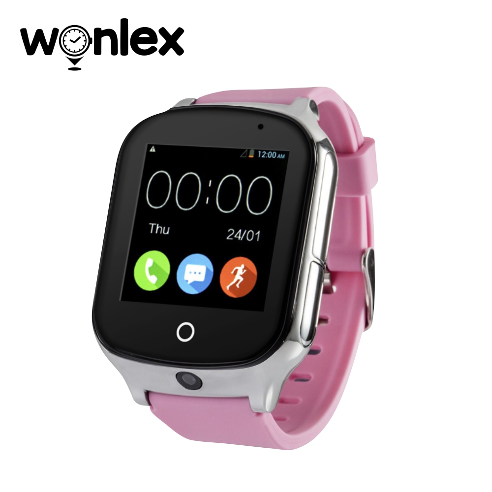 Ceas Smartwatch Wonlex GW1000S cu Functie Telefon, Localizare GPS, Camera, 3G, Pedometru, SOS, Android – Roz, Cartela SIM Cadou imagine