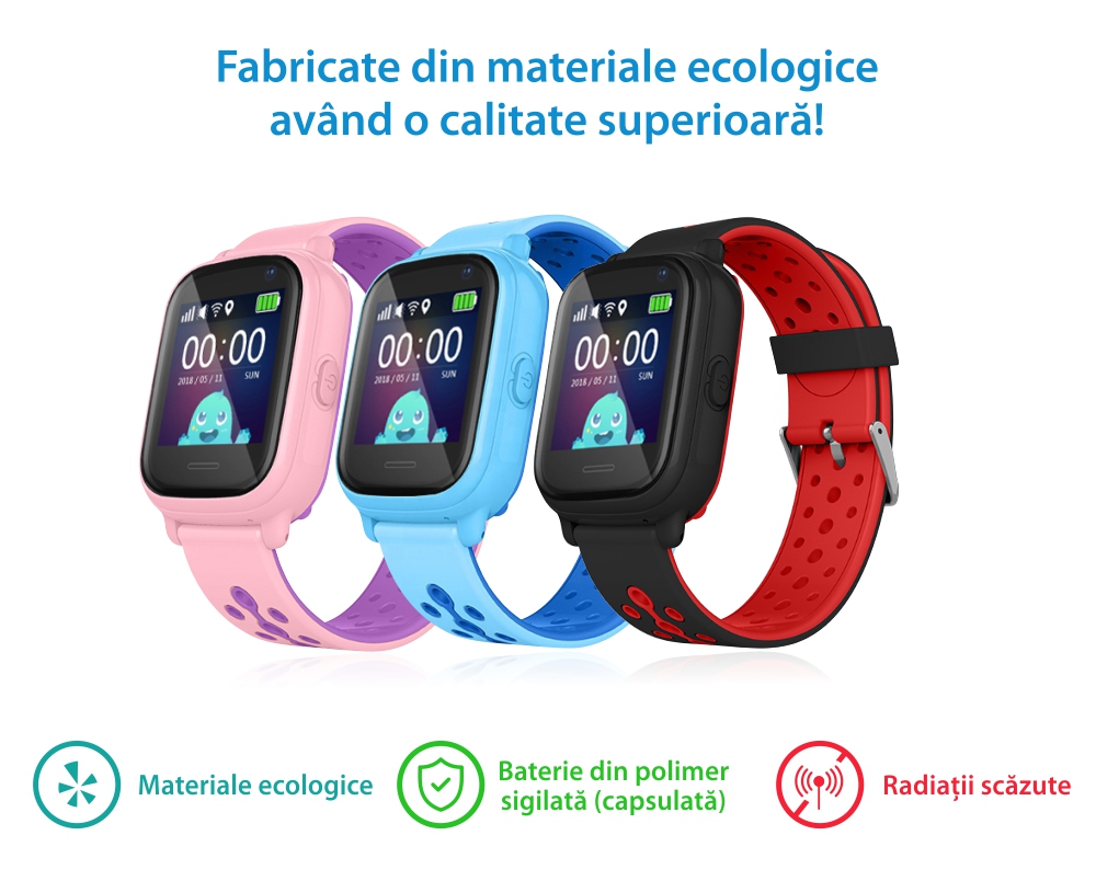 Ceas Smartwatch Pentru Copii Wonlex KT04 cu Functie Telefon, GPS, Camera, IP54 – Negru, Cartela SIM Cadou