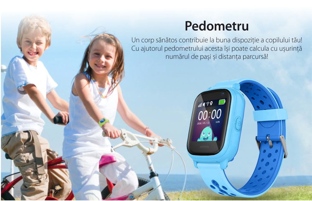 Ceas Smartwatch Pentru Copii Wonlex KT04 cu Functie Telefon, GPS, Camera, IP54 – Negru, Cartela SIM Cadou