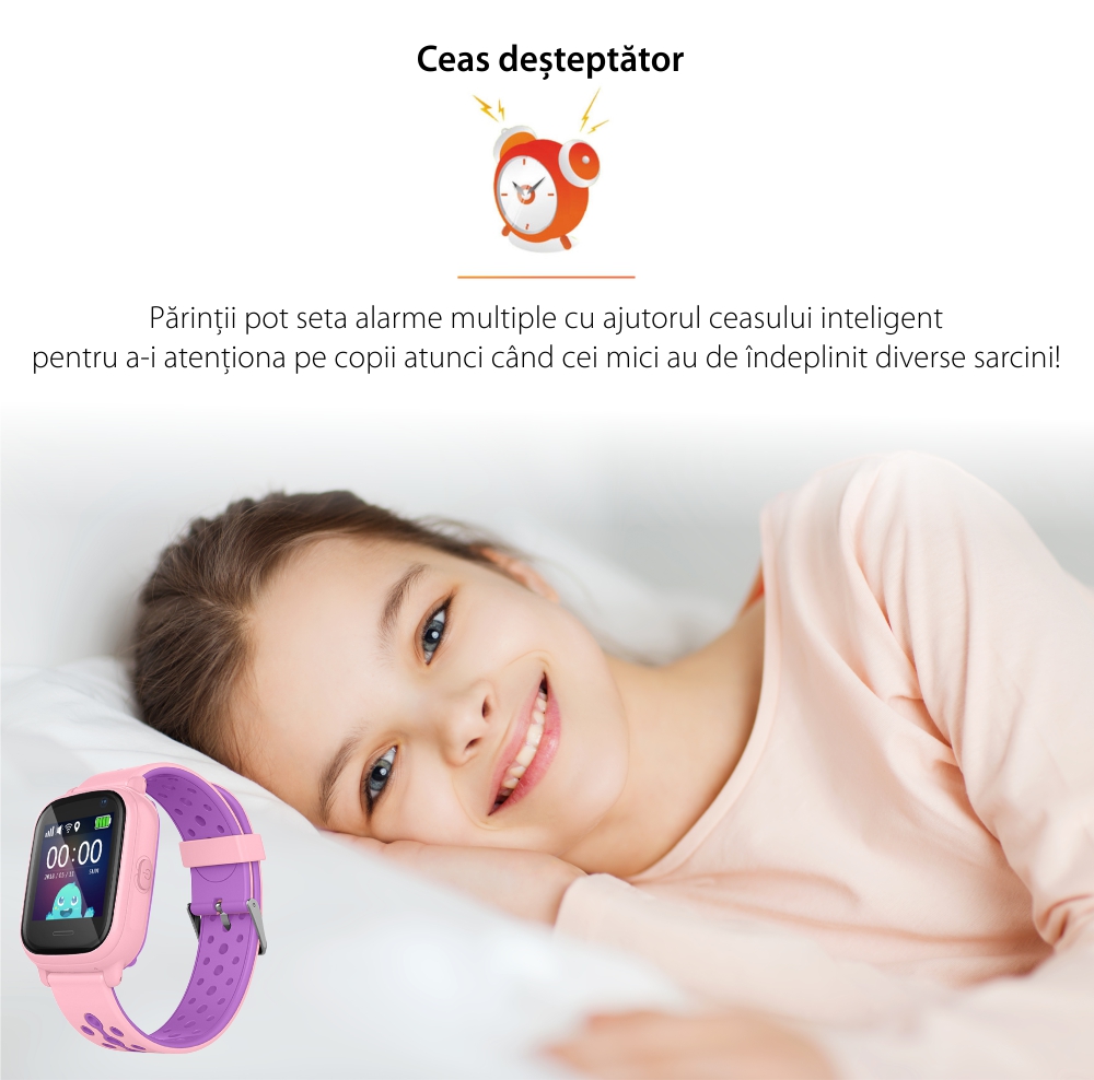 Ceas Smartwatch Pentru Copii Wonlex KT04 cu Functie Telefon, GPS, Camera, IP54 – Negru, Cartela SIM Cadou