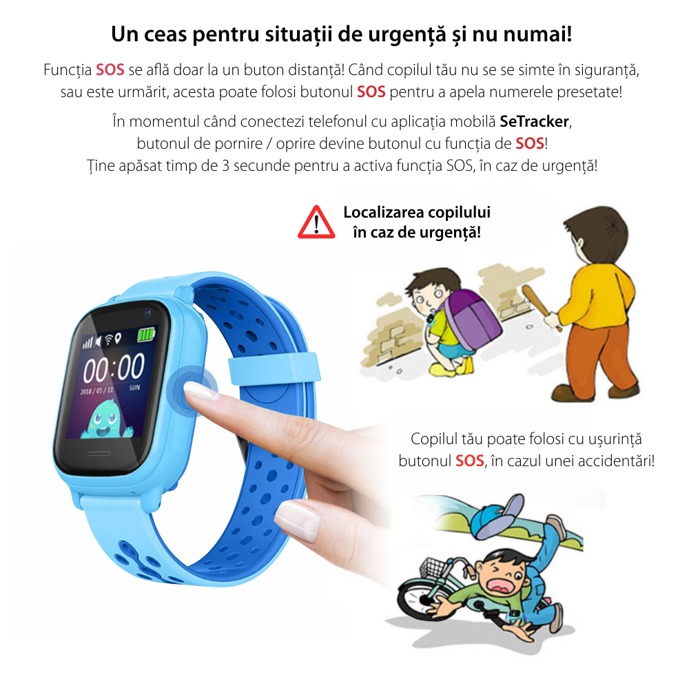 Ceas Smartwatch Pentru Copii Wonlex KT04 cu Functie Telefon, GPS, Camera, IP54 – Negru, Cartela SIM Cadou