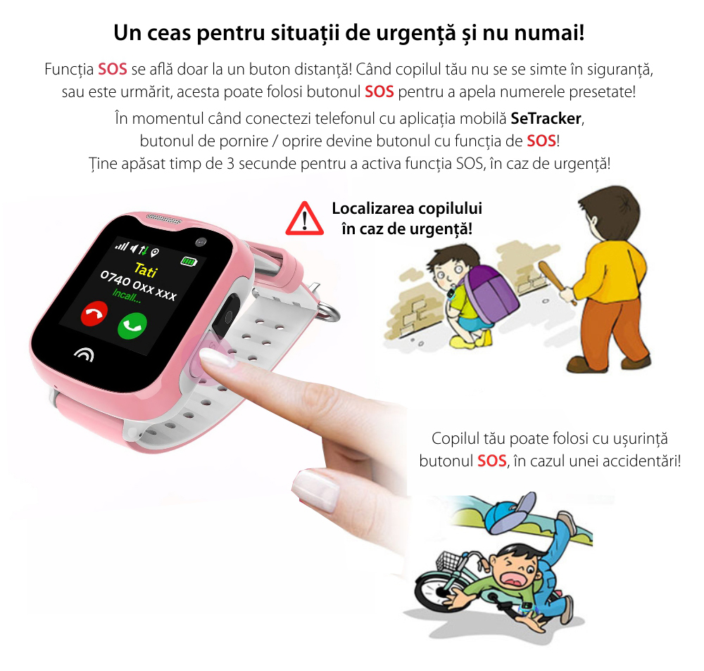 Ceas Smartwatch Pentru Copii Wonlex KT05 cu Functie Telefon, GPS, Camera, IP54 – Roz, Cartela SIM Cadou