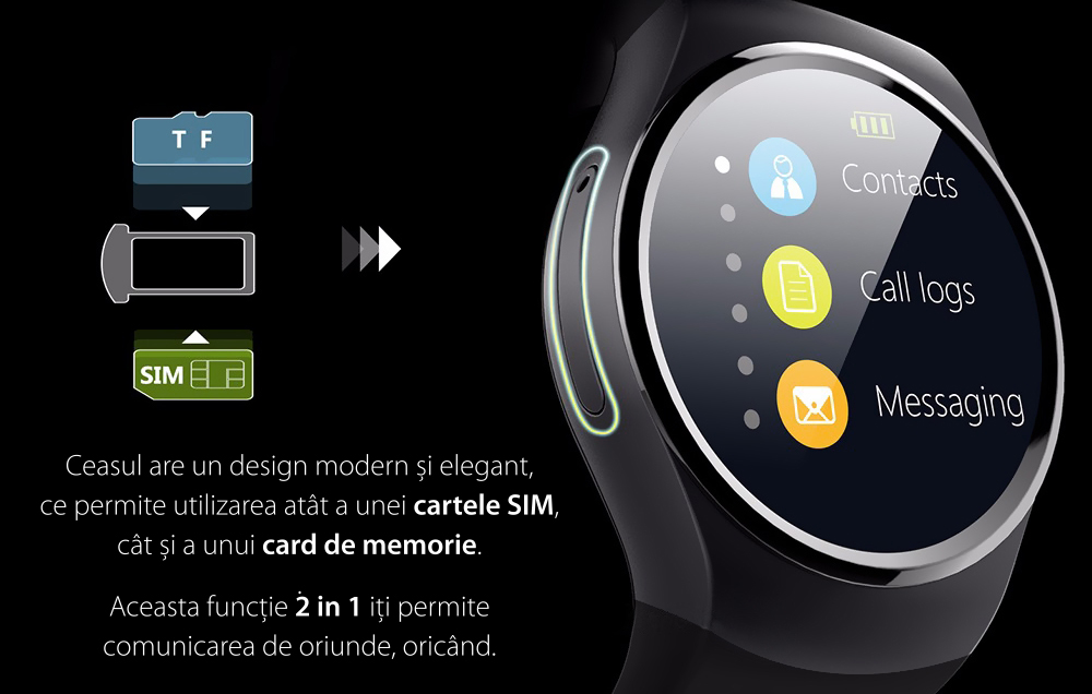 Ceas Smartwatch KW18 cu Functie Apelare, SMS, Senzor puls, Bluetooth, Pedometru, Monitorizare somn, Argintiu – Alb