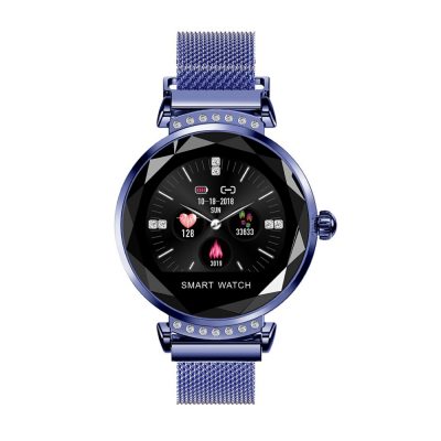 Ceas Smartwatch fitness fashion H2 cu functie de monitorizare ritm cardiac, Notificari, Pedometru, Bluetooth, Metal, Albastru