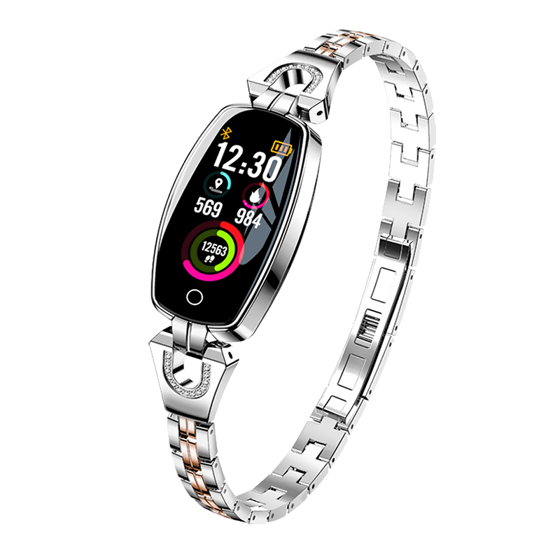 Bratara fitness fashion H8 cu functie de monitorizare tensiune arteriala si ritm cardiac, Notificari, Pedometru, Bluetooth, Metal, Argintie Twinkler imagine 2022 crono24.ro