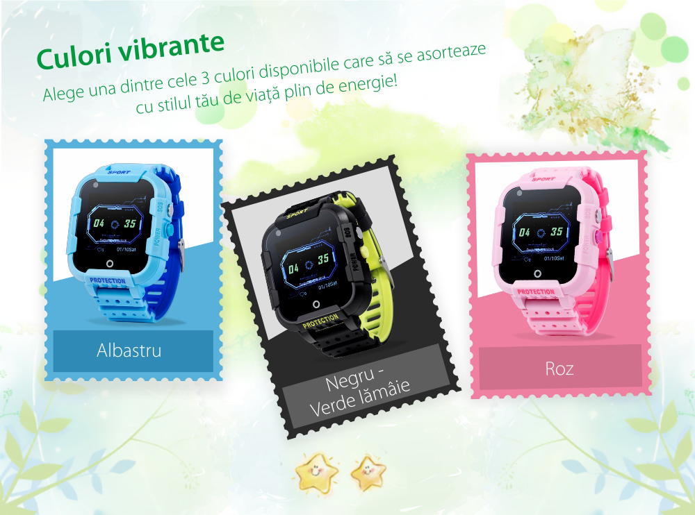 Ceas Smartwatch Pentru Copii Wonlex KT12 cu Functie Telefon, Apel video, Localizare GPS, Camera, Pedometru, SOS, IP54, 4G – Negru – Verde Lamaie, Cartela SIM Cadou