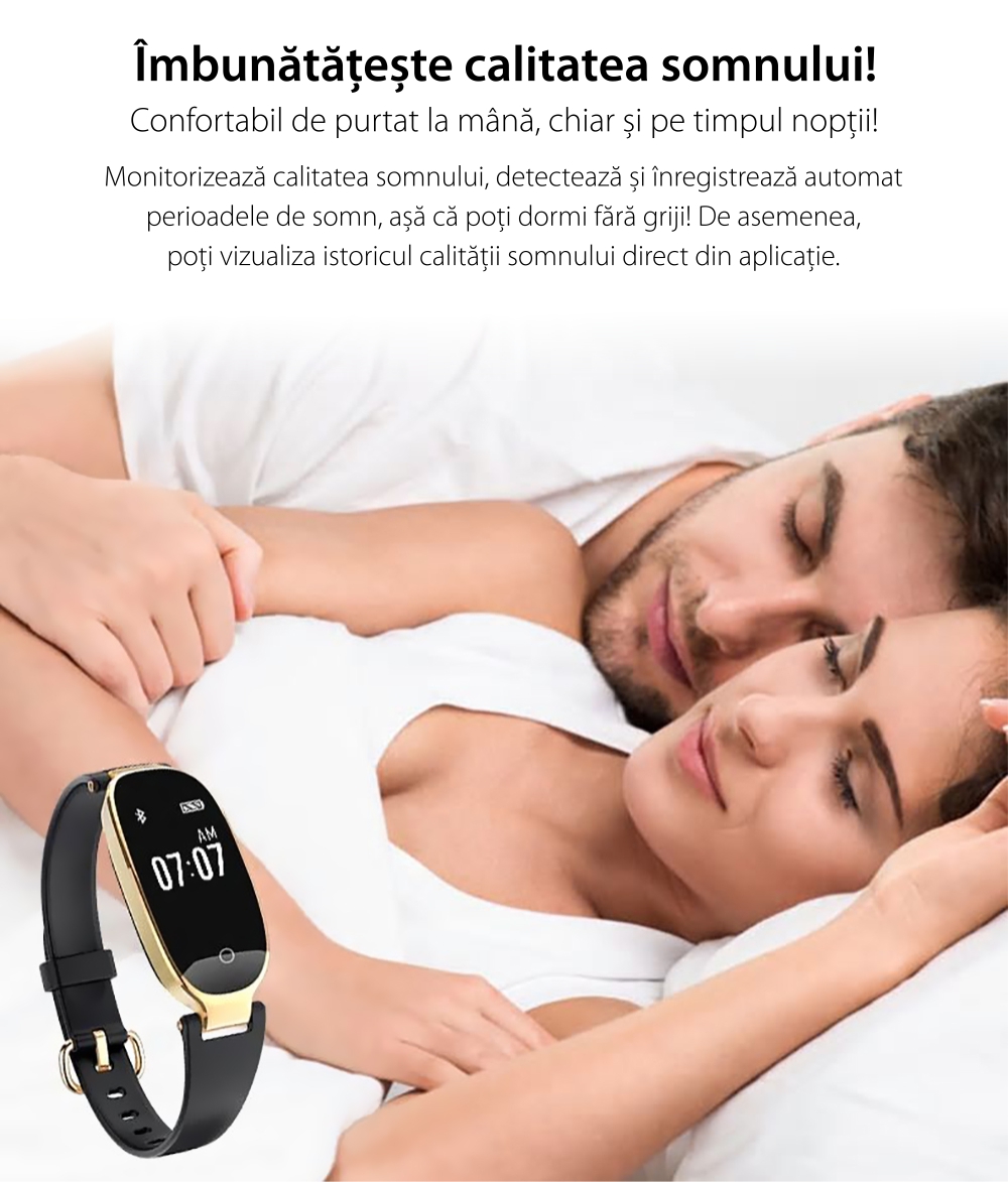 Bratara fitness inteligenta TKY-S3 cu functie de monitorizare ritm cardiac, Monitorizare somn, Pedometru, Notificari, Roz