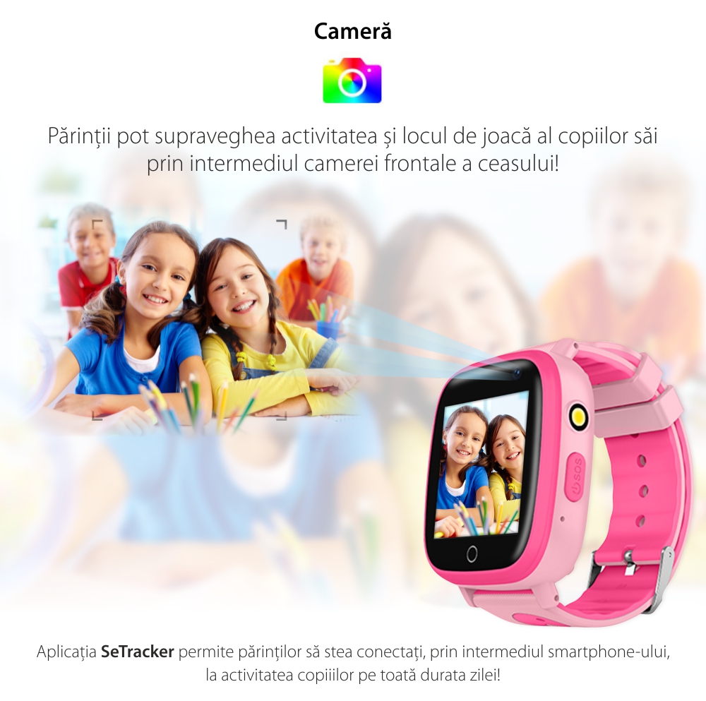 Ceas Smartwatch Pentru Copii Twinkler TKY-Q11 cu Functie Telefon, Localizare GPS, Camera, Lanterna, SOS, Pedometru, Joc matematic, IP54 – Albastru