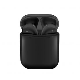 Casti wireless Bluetooth I12 Stereo cu Functie apelare, Control muzica, Cutie incarcare inclusa, Android/ iOS, Negru