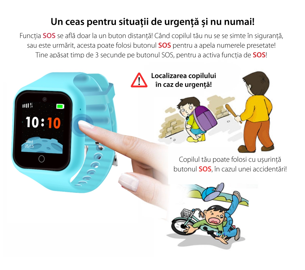 Ceas Smartwatch Pentru Copii Twinkler TKY-M5S cu Functie Telefon, Localizare GPS, Camera, SOS, Istoric traseu, Galben, Cartela SIM Cadou