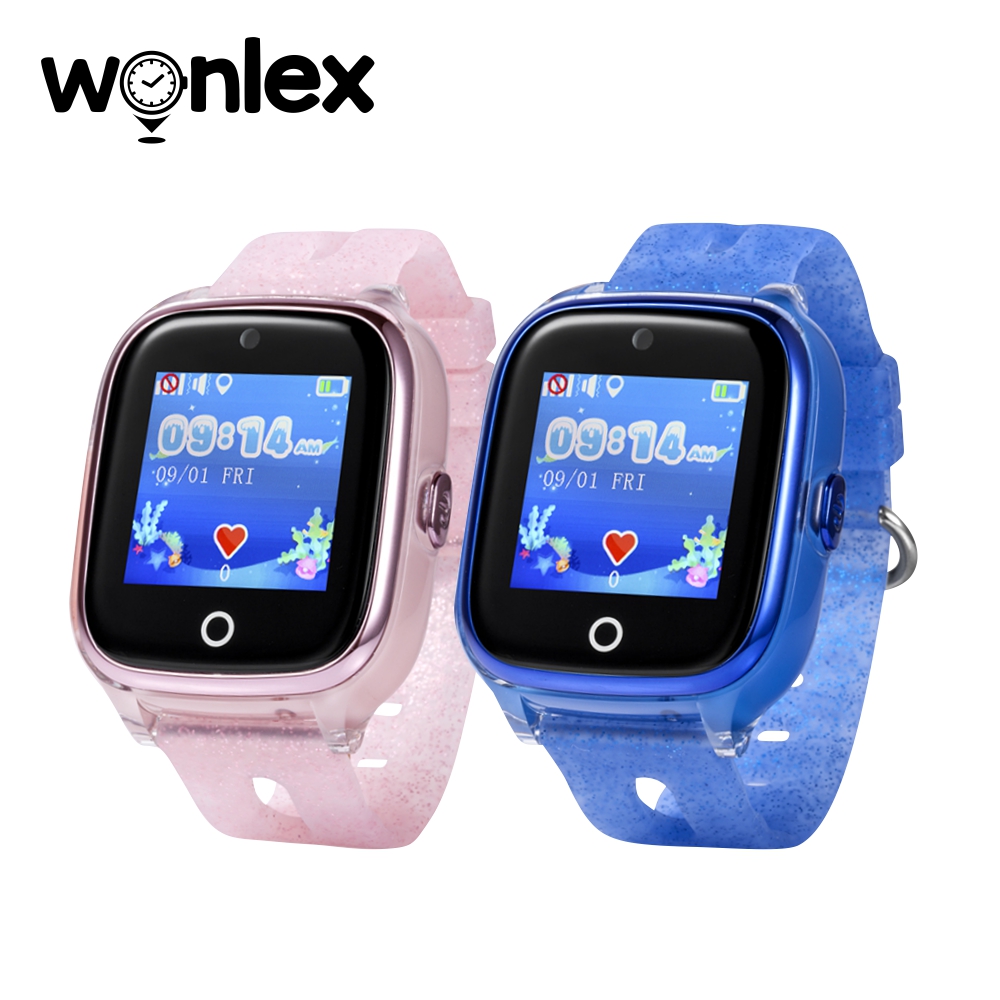 Pachet Promotional 2 Smartwatch-uri Pentru Copii Wonlex KT01 Wi-Fi, Model 2023 cu Functie Telefon, Localizare GPS, Camera, Pedometru, SOS, IP54, Roz + Albastru, Cartela SIM Cadou