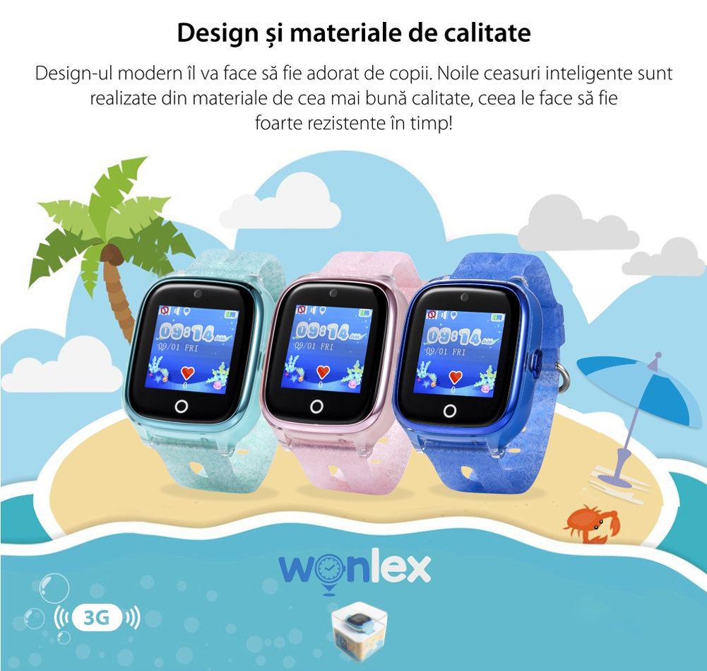 Ceas Smartwatch Pentru Copii Wonlex KT01 Wi-Fi, Model 2024 cu Functie Telefon, Localizare GPS, Camera, Pedometru, SOS, IP54 – Albastru, Cartela SIM Cadou