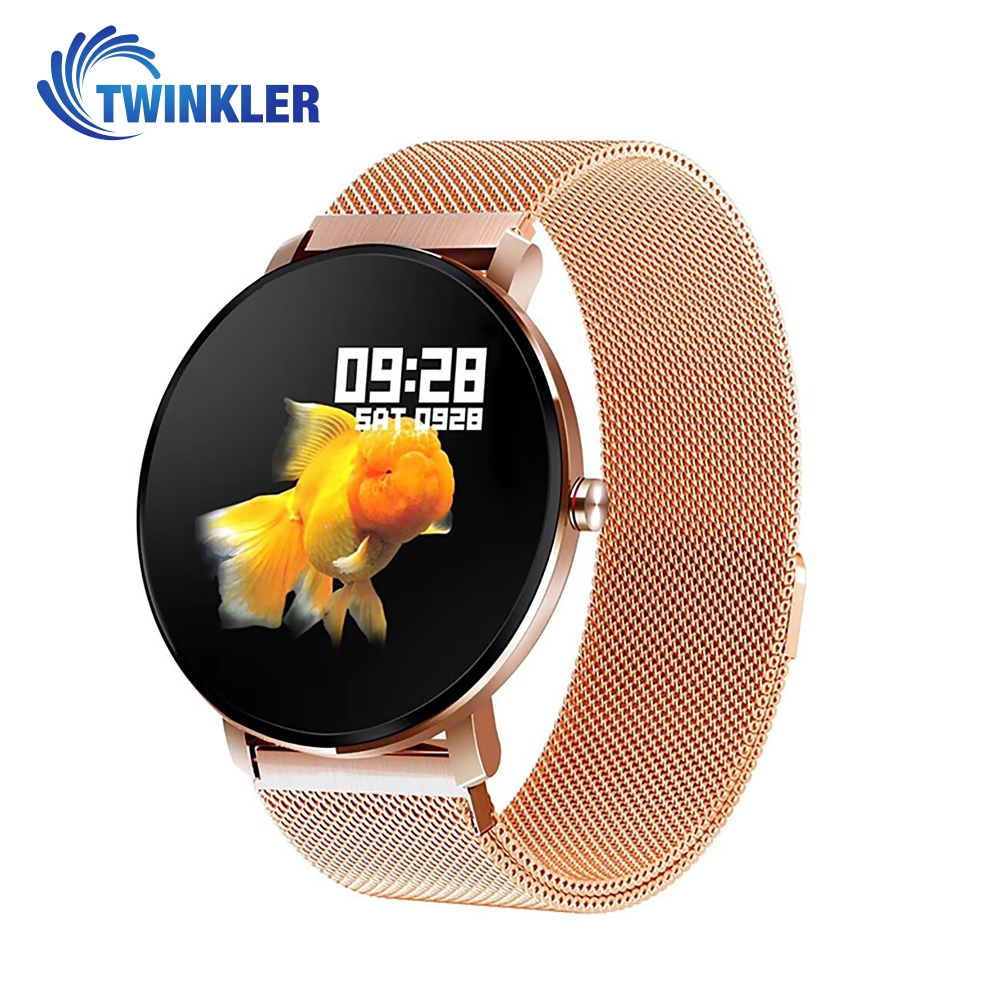 Ceas Smartwatch fitness fashion TKY-K9 Metal cu functie de monitorizare ritm cardiac, Tensiune arteriala, Monitorizare somn, Notificari Apel/ SMS, Nivel Oxigen, Auriu